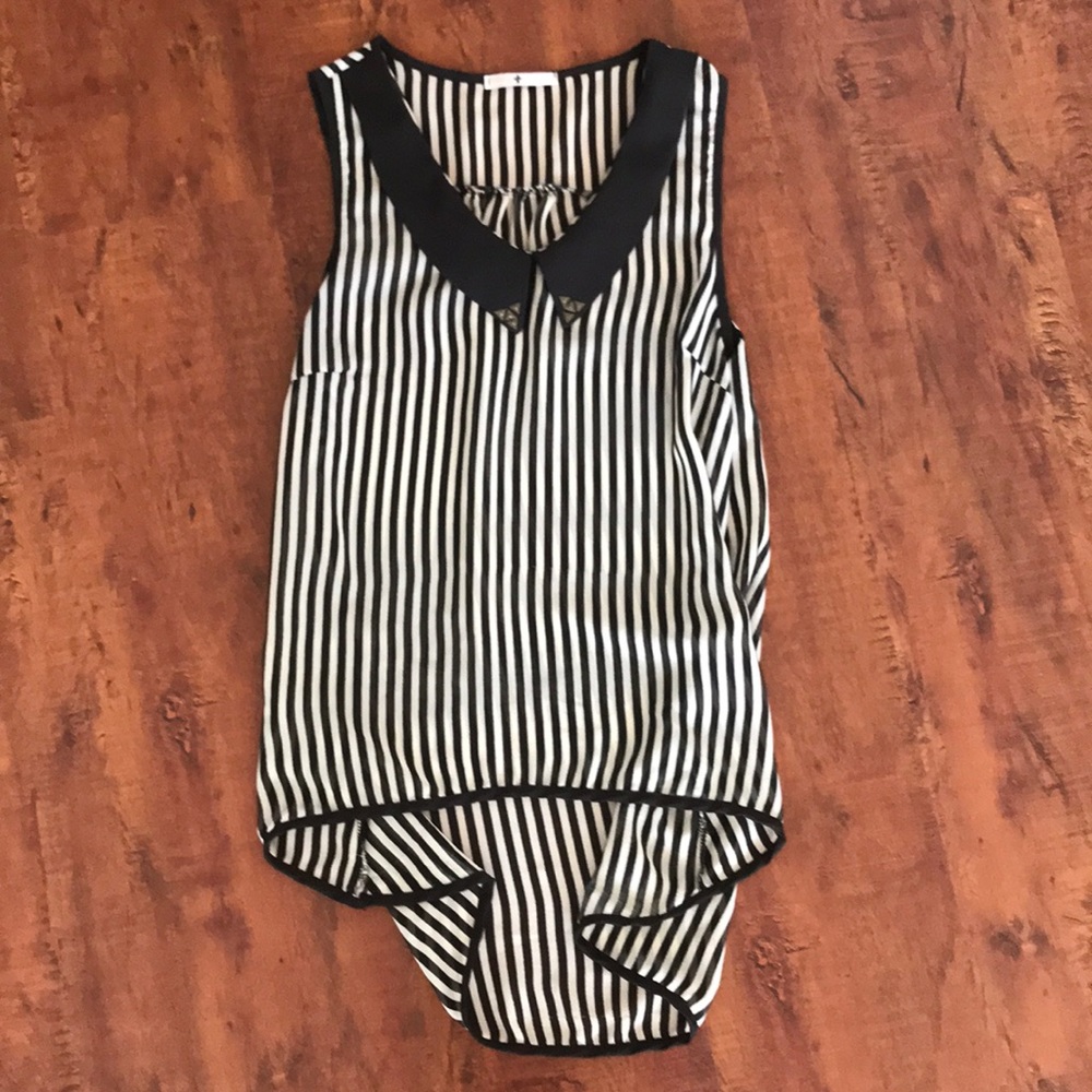 Black and White Striped Collared Dress Tank